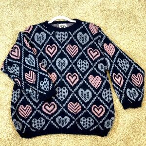 VINTAGE Classic Essentials Sweetheart Pink & Navy Sweater sz XL